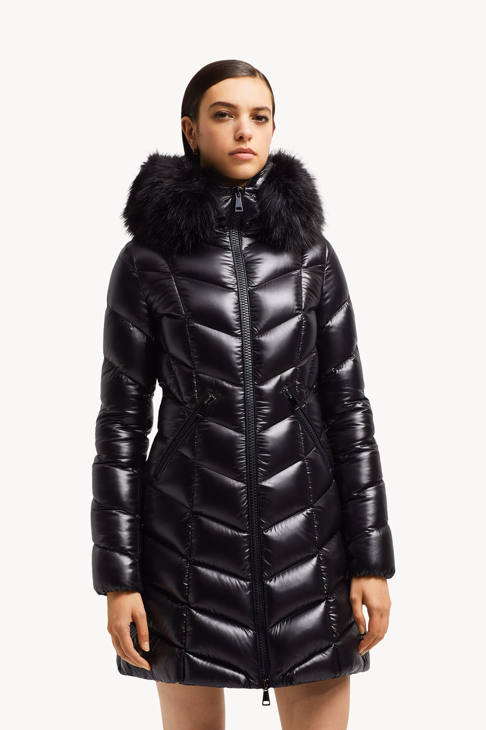 Fulmarus Faux Fur-Trimmed Hooded Long Down Jacket Women Black Moncler 3
